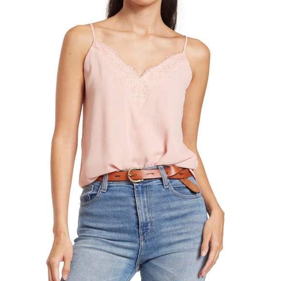 Melrose and Market Blush Pink V Neck Lace Trim Cami Tank Top XSmall NWT - Picture 1 of 7